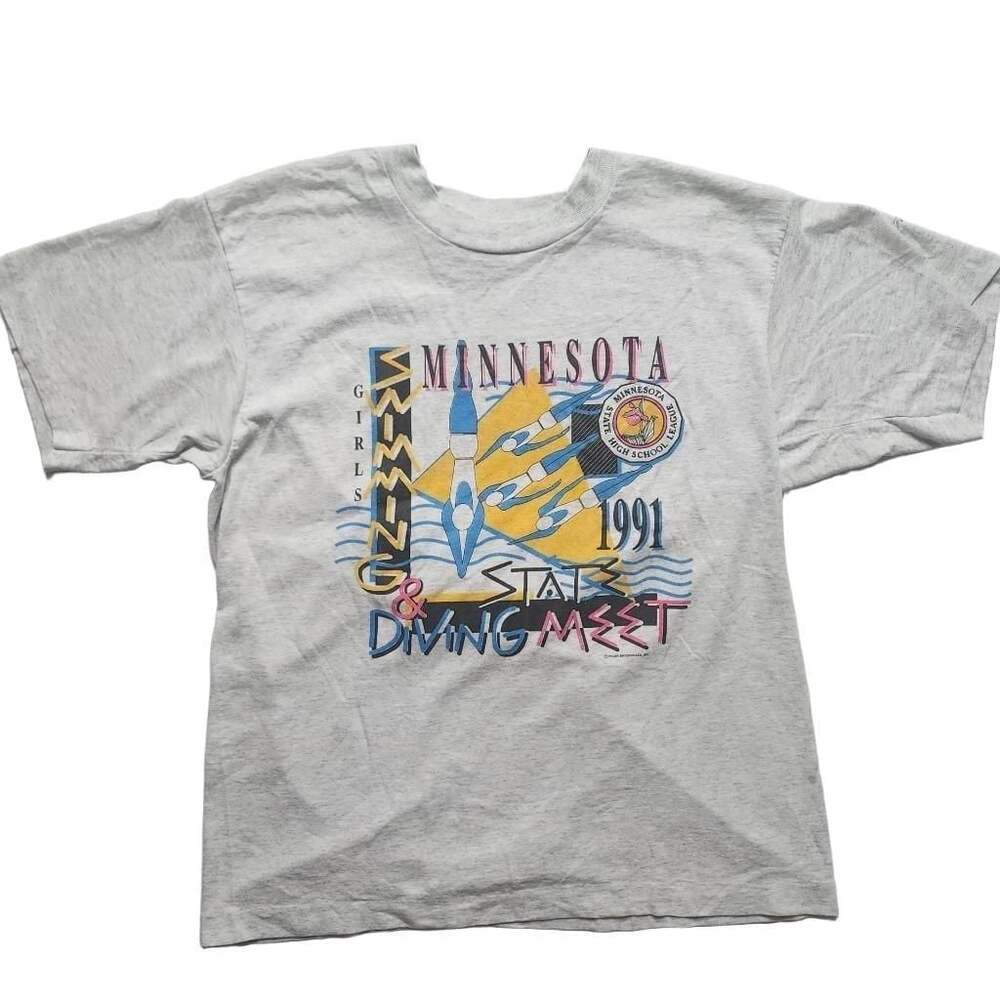 Vintage 1991 Minnesota Girls Swimming and Diving State Meet T-Shirt Size L